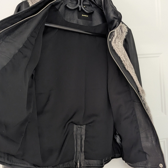 Rudsak Leather Jacket with Rabbit Fur – Size Large - Picture 6 of 12